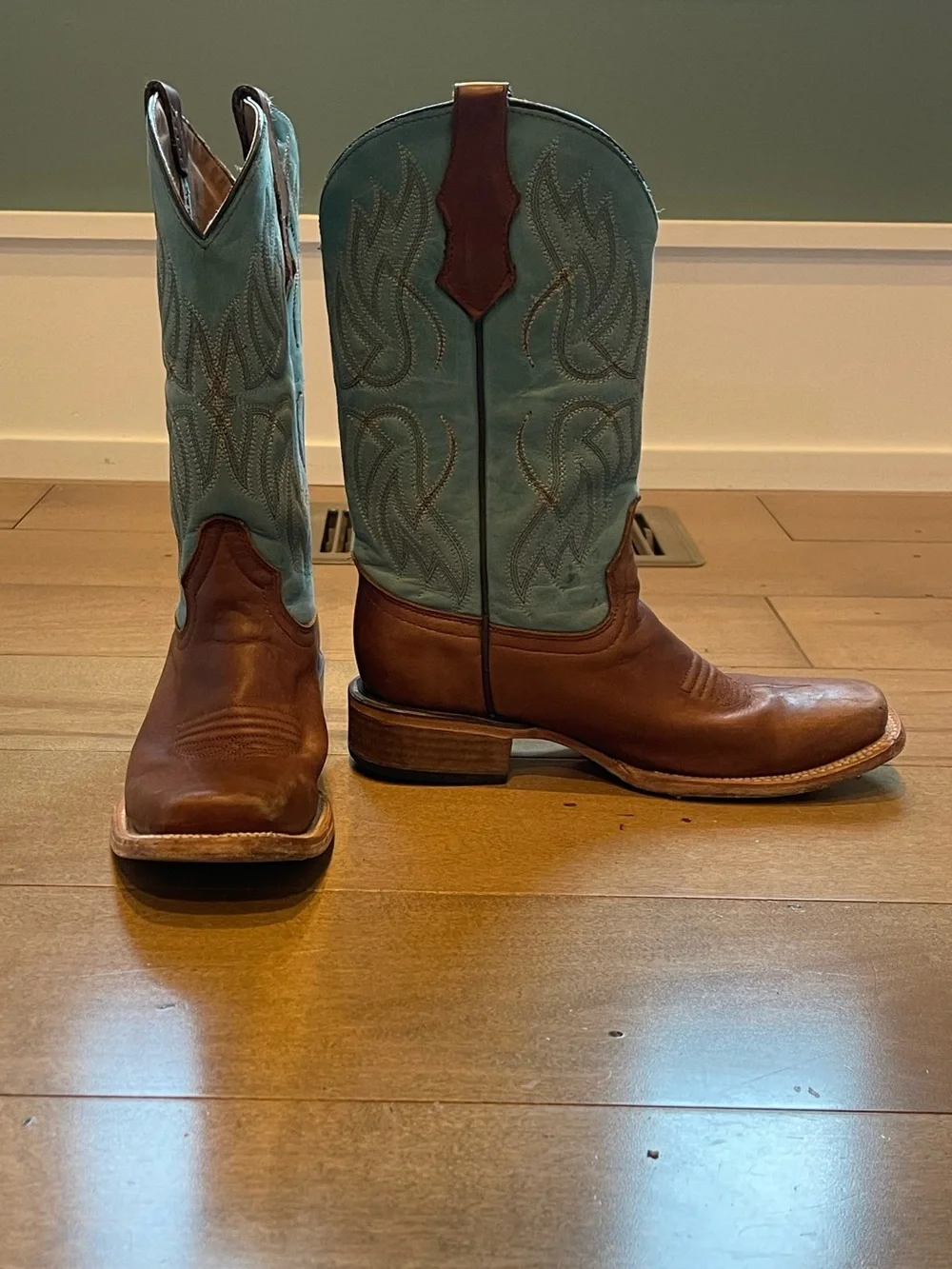 Circle G Brown Leather & Teal Shaft Kids Western Boots